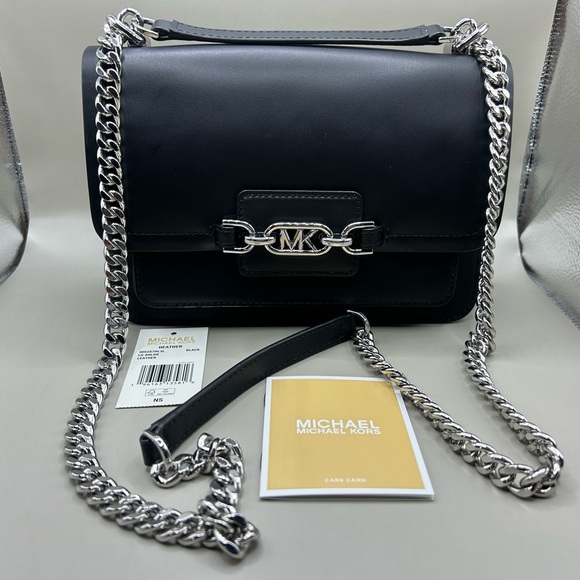 MICHAEL Michael Kors Heather Large Leather Shoulder Bag-Black w/Silver Hardware - Picture 4 of 13